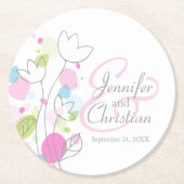 モダン紙吹雪花結婚名日 ラウンドペーパーコースター (正面)