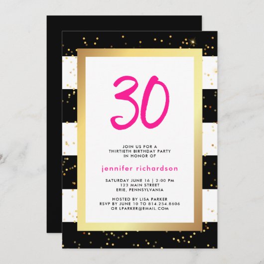 モダン紙吹雪| 30歳の誕生日パーティの招待状 招待状 (正面/裏面)