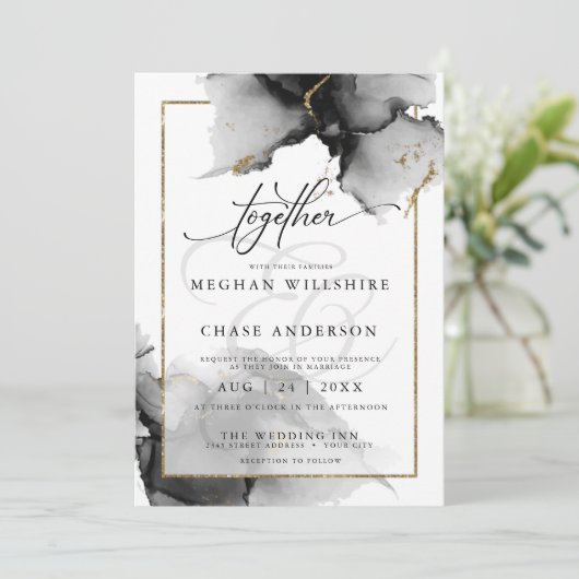 モダン素晴らしカスタム炭の水色 招待状 (スタンド正面)