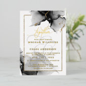 モダン素晴らしカスタム2木炭の水色 箔招待状 (立ち正面)