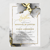 モダン素晴らしカスタム5木炭の水色 箔招待状 (正面)