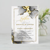 モダン素晴らしカスタム5木炭の水色 箔招待状 (立ち正面)