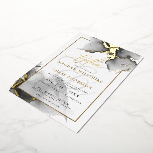 モダン素晴らしカスタム5木炭の水色 箔招待状 (回転した状態)