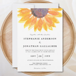 モダン素朴ひまわり結婚水色 招待状