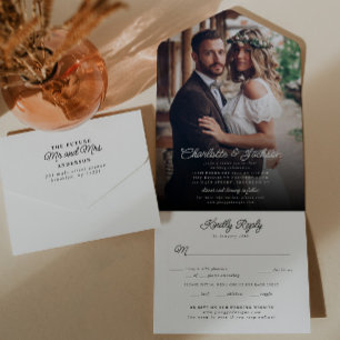 モダン素朴エレガントスタイリッシュ写真RSVP結婚の オールインワン招待状