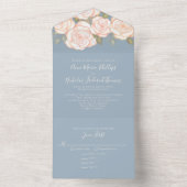 モダン素朴エレガント水カラーフローラほこりっぽい青 オールインワン招待状 (内側)