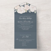 モダン素朴エレガント水カラーフローラグレー オールインワン招待状 (内側)