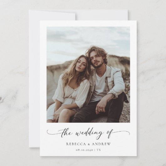 モダン素朴エレガントScript結婚 Photo's 招待状 (正面)