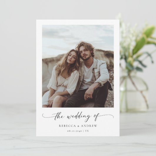 モダン素朴エレガントScript結婚 Photo's 招待状 (スタンド正面)