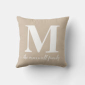 モダン素朴クラシックBeige Monogramファミリースクリプト クッション (裏面)