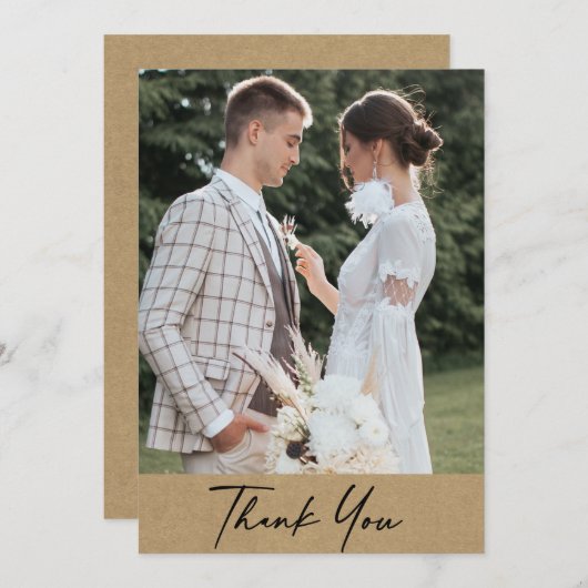 モダン素朴クラフト結婚写真 サンキューカード (正面/裏面)