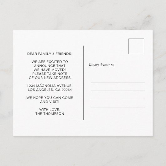 モダン素朴シンプル客室引っ越しました移動 案内ポストカード (裏面)