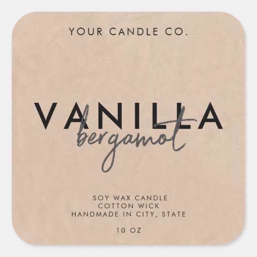 モダン素朴シンプルKraftキャンドルラベル スクエアシール (正面)