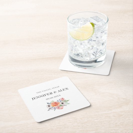 モダン素朴タイポグラフィカスタムボホギフト結婚ズ スクエアペーパーコースター (インサイチュ)