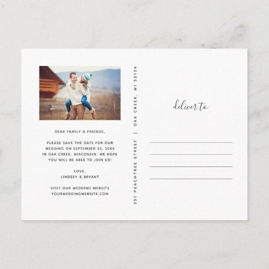 モダン素朴タイポグラフィ写真の保存日付 案内ポストカード (裏面)