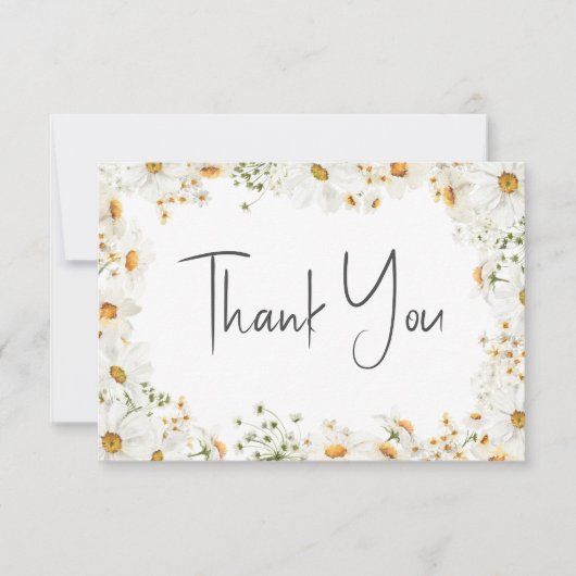 モダン素朴デイジー結婚フレーム サンキューカード (正面)