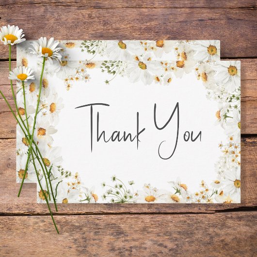 モダン素朴デイジー結婚フレーム サンキューカード