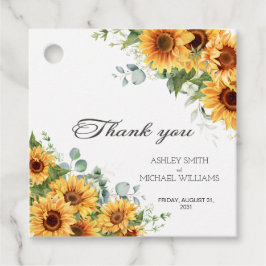 モダン素朴ヒマワリ結婚イエロー フェイバータグ