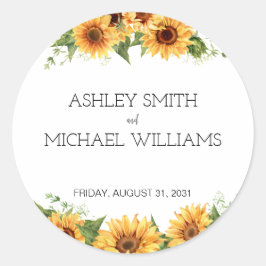モダン素朴ヒマワリ結婚イエロー ラウンドシール