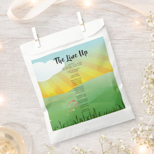 モダン素朴フェスティバルウェスト結婚式 プログラム フェイバーバッグ (クリップ留めされた状態)