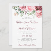 モダン素朴フローラ水色バ結婚ルガンディ 招待状 (正面)