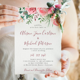 モダン素朴フローラ水色バ結婚ルガンディ 招待状