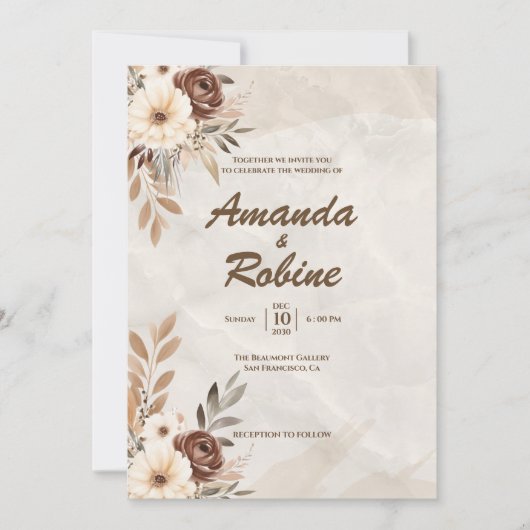 モダン素朴フローラ結婚式招待状 招待状 (正面)