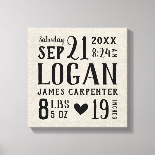 モダン素朴ベビー誕生統計子供部屋アート キャンバスプリント (正面)