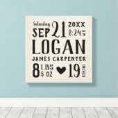 モダン素朴ベビー誕生統計子供部屋アート キャンバスプリント (インサイチュ (ウッドフロア))