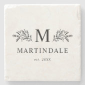 モダン素朴モノグラムパーソナライズされた ストーンコースター (正面)