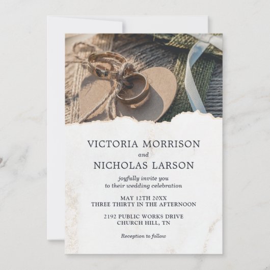 モダン素朴リングや輪結婚式招待状 招待状 (正面)