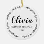 モダン素朴リースベビー初めてのクリスマス写真 セラミックオーナメント (正面)