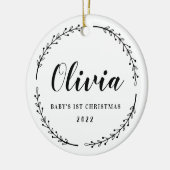 モダン素朴リースベビー初めてのクリスマス写真 セラミックオーナメント (左)