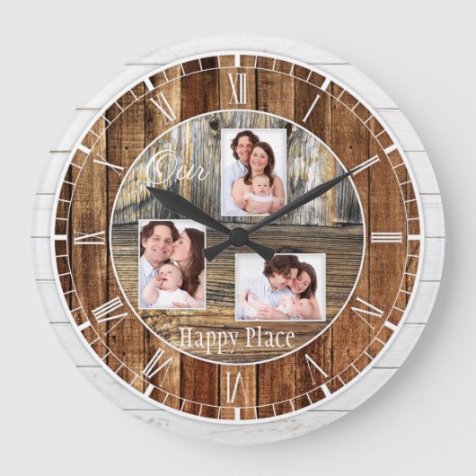 モダン素朴木3枚 ラウンド壁時計 (正面)