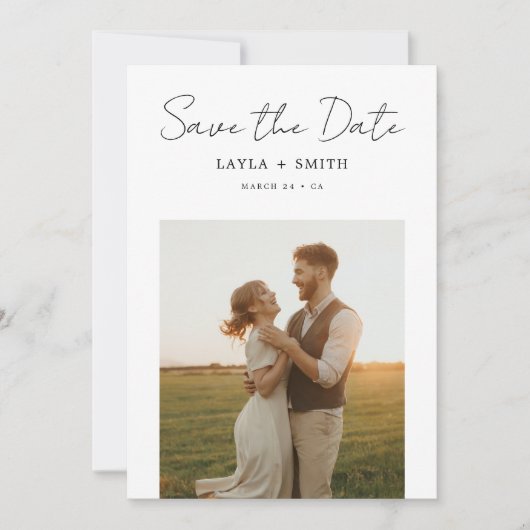 モダン素朴結婚の写真エレガント予算 セーブザデート (正面)