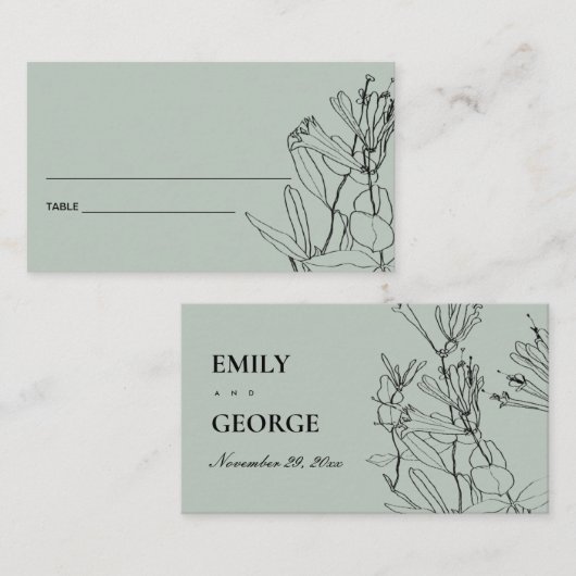 モダン素朴線スケッチフローラ座席表 名刺 (正面/裏面)