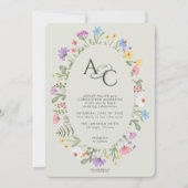 モダン素朴花モノグラム結婚セージ 招待状 (正面)