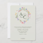モダン素朴花モノグラム結婚セージ 招待状 (正面)