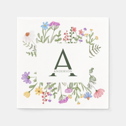 モダン素朴花モノグラ結婚ム スタンダードカクテルナプキン (正面)