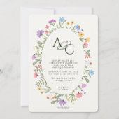 モダン素朴花モノグラ結婚ム 招待状 (正面)
