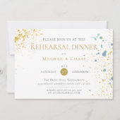 モダン素朴薄い青絵を描(ばちゃばちゃ)跳ねる 招待状 (正面)