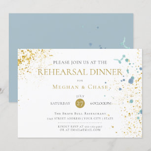 モダン素朴薄い青絵を描(ばちゃばちゃ)跳ねる 招待状
