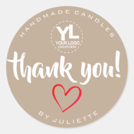 モダン素朴赤いハートナチュラルブラウン ラウンドシール