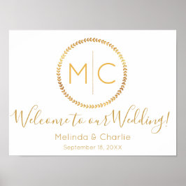 モダン素朴金ゴールドリース結婚歓迎 ポスター
