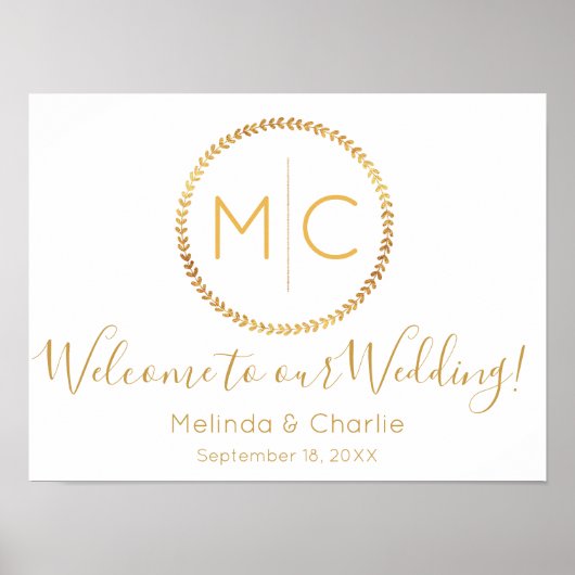 モダン素朴金ゴールドリース結婚歓迎 ポスター (正面)