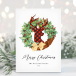 モダン素朴鹿クリスマスリース非写真 シーズンカード<br><div class="desc">この素朴なバッファローで友人や家族の幸せなホリデーシーズンを望むクリスマスリースデザイン。あなたの休日の挨拶と家族の名前でパーソナライズ。</div>