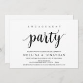 モダン素朴，黒，婚約パーティ 招待状 (正面/裏面)