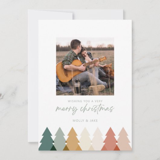 モダン素朴Christmas Tree Photo Flat Card (正面)