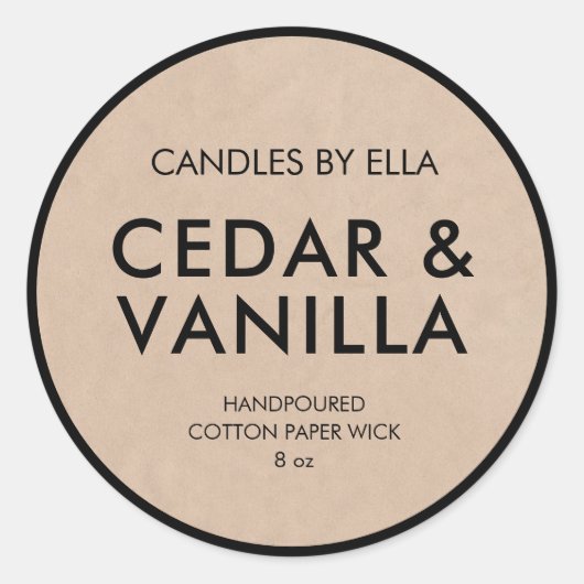 モダン素朴Kraftパーソナライズされた Candleラベル ラウンドシール (正面)