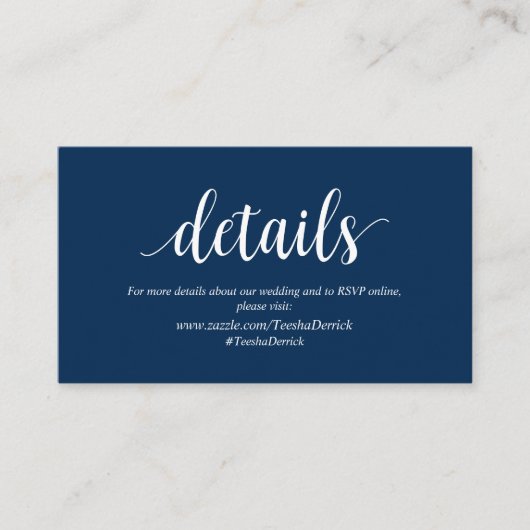 モダン素朴Navy Blueの結婚詳細 エンクロージャーカード (正面)